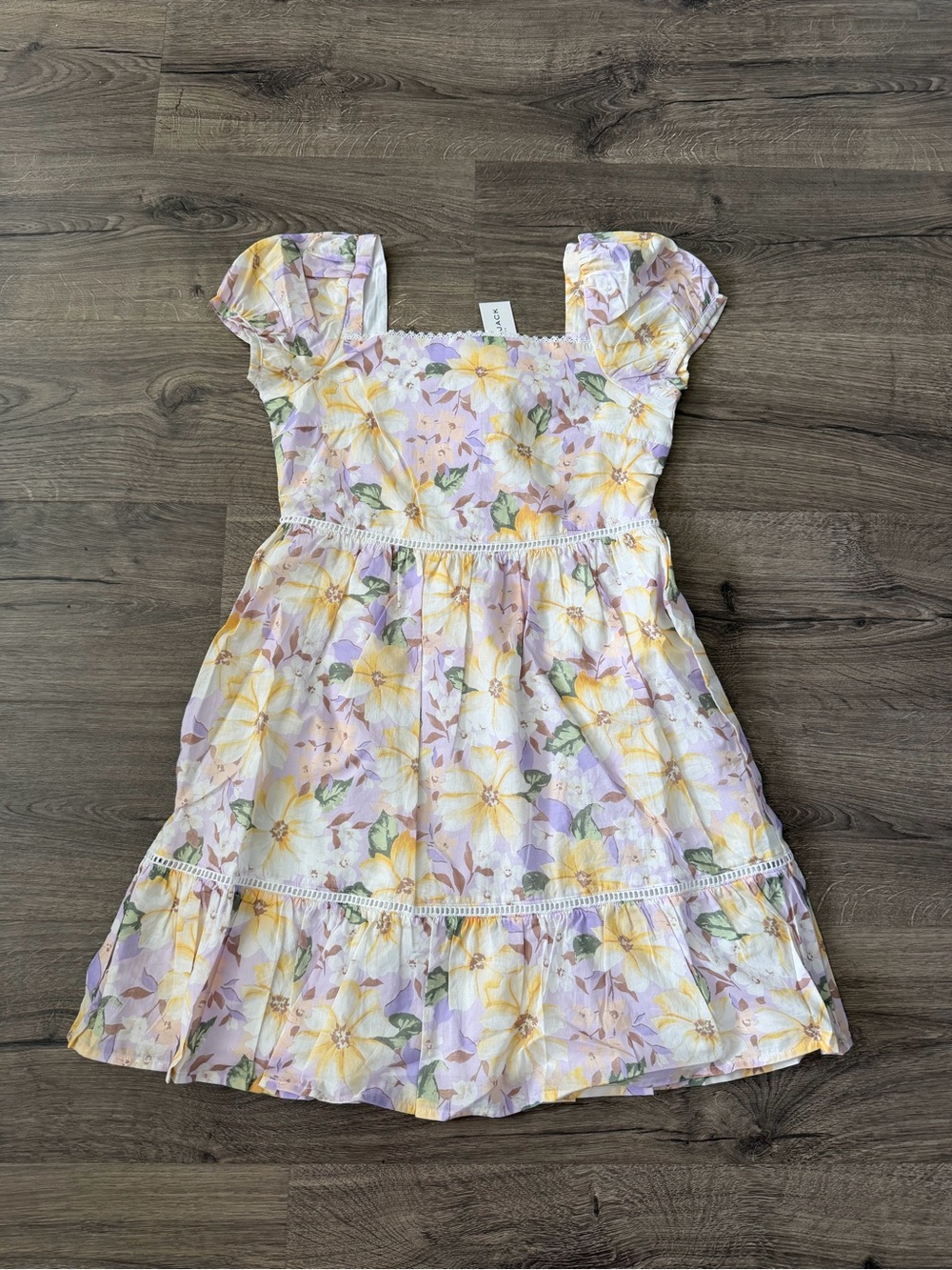 Janie and Jack Girls Floral Puff-Sleeve Dress in Yellow & Lavender
